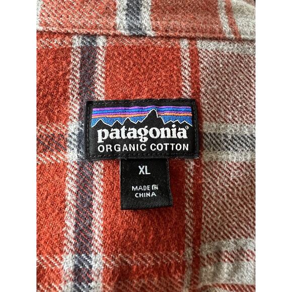 Patagonia Organic Cotton Plaid Soft Flannel Button Up Shirt Men XL Pumpkin - Picture 6 of 16